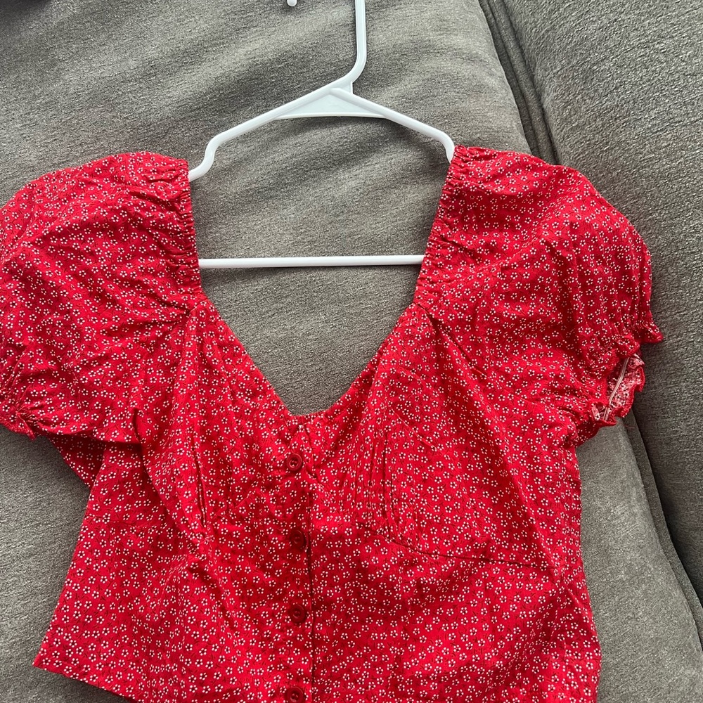 Princess Polly Red Floral Blouse